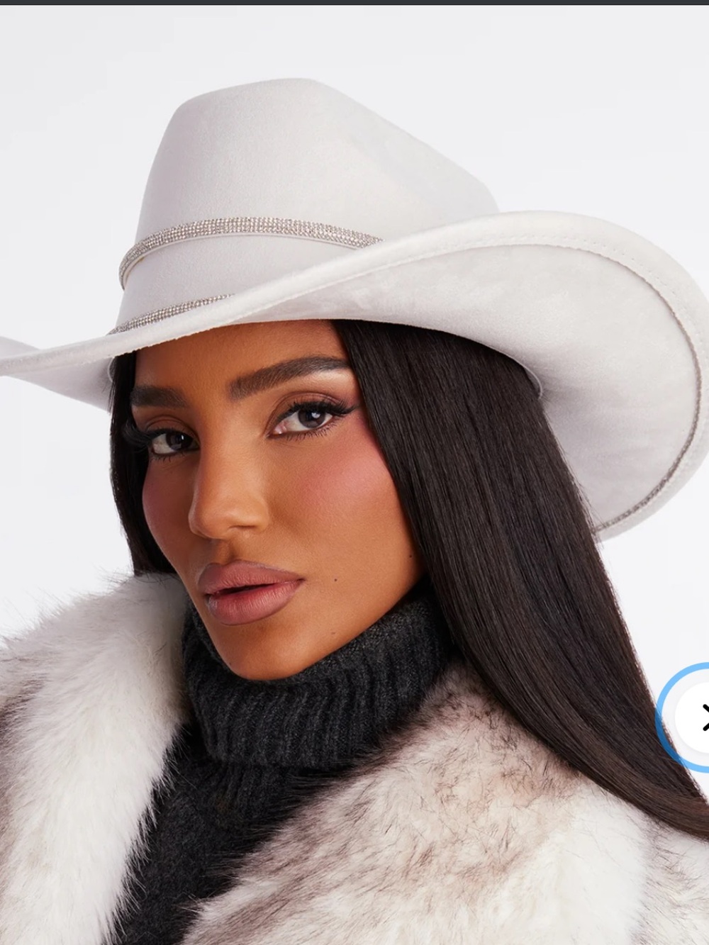 Fashion Nova White Rhinestone Trim Cowboy Hat